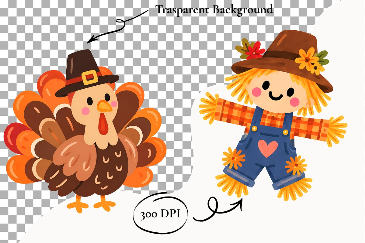 Thanksgiving Clipart Fall Turkey PNG, a Seasonal Illustration by SugarCloudStudioArt (Photo 2 of 6)