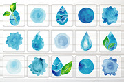 Blue Watercolor Vector Logos Set, a Decorative Illustration by Happiestsim (Thumbnail 2 of 3)