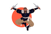 Ninja, shinobi, Asian warriors set, a Person Illustration by PaperTrident (Thumbnail 15 of 16)