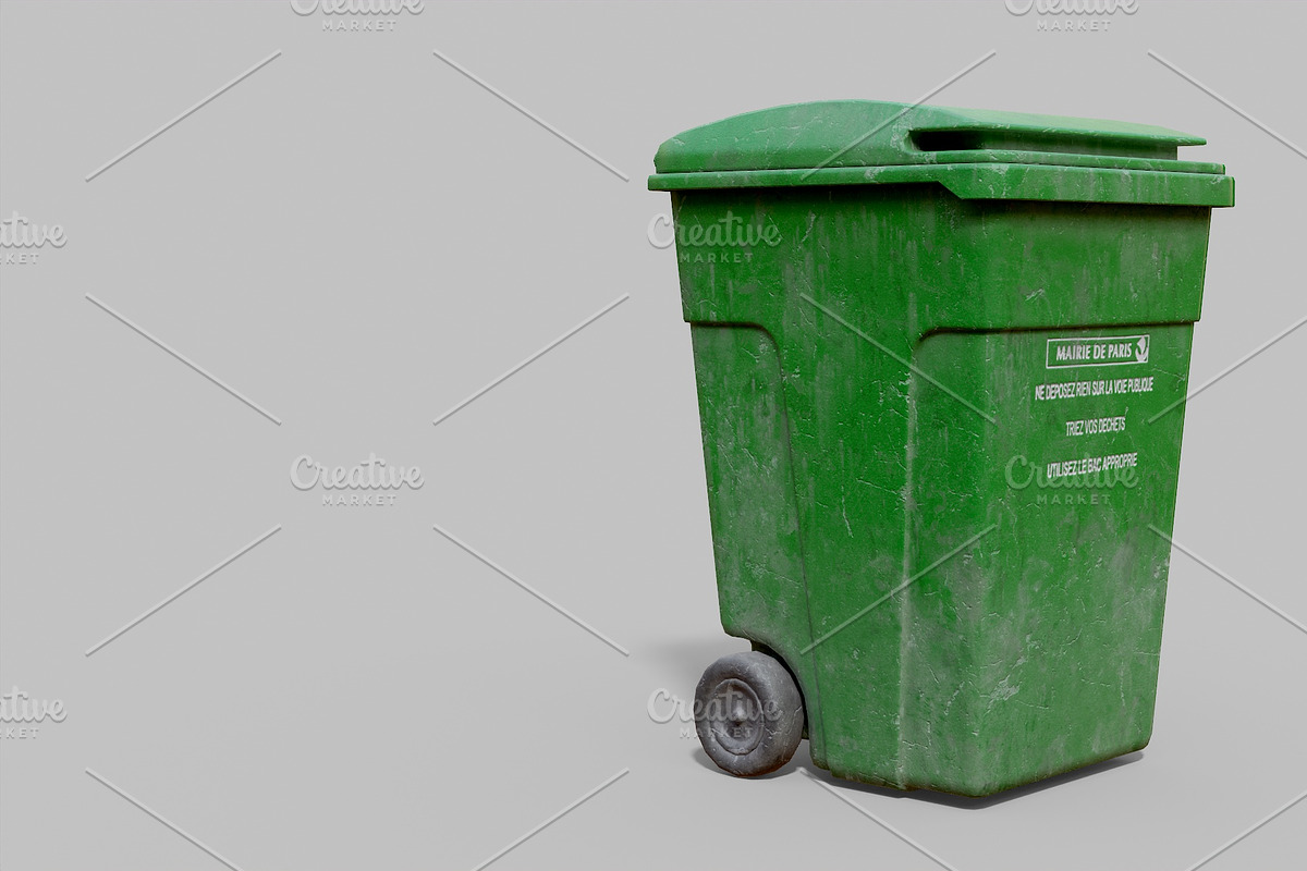 Green Parisian trash bin, an Object 3D Model by happy brush (Photo 6 of 9)