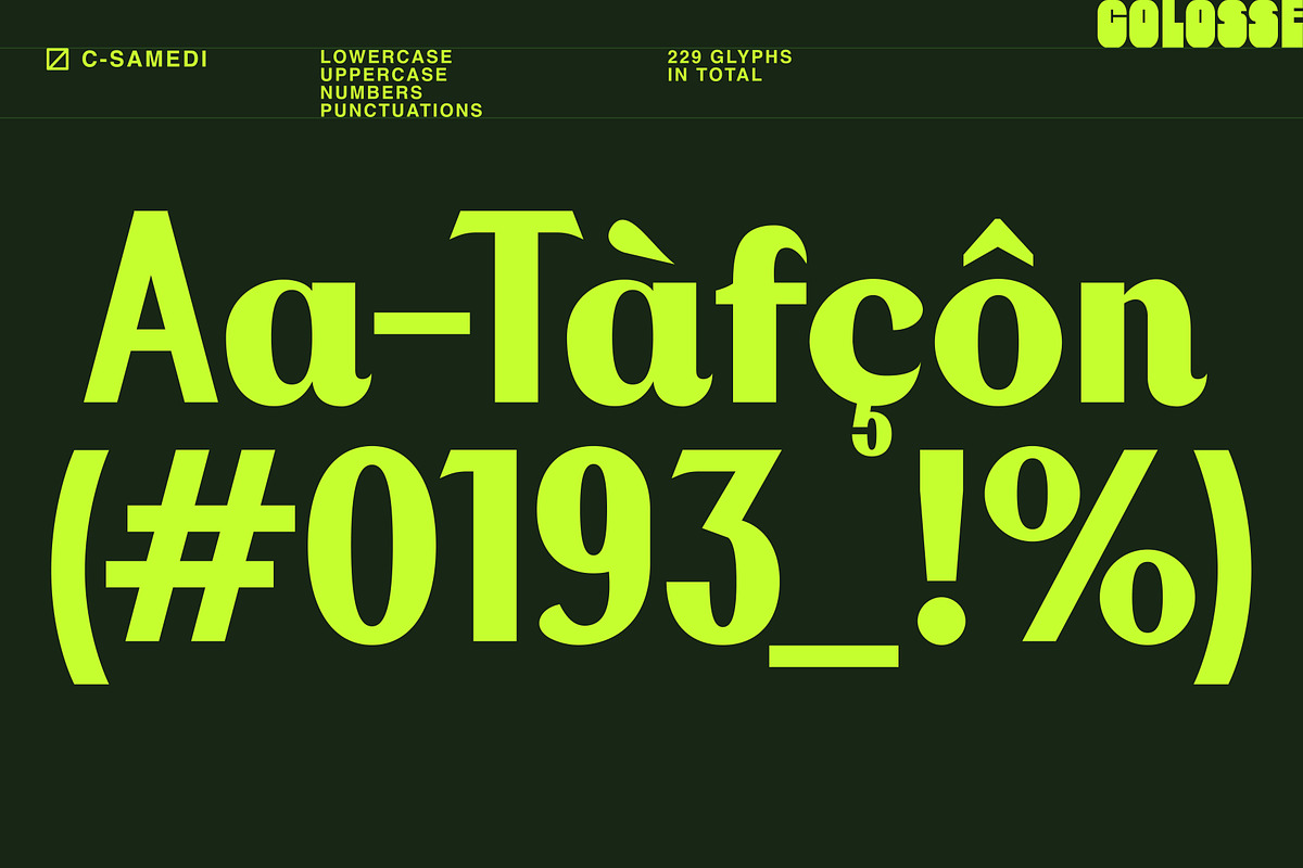 c-samedi display typeface, a Sans Serif Font by Colosse Foundry (Photo 3 of 6)