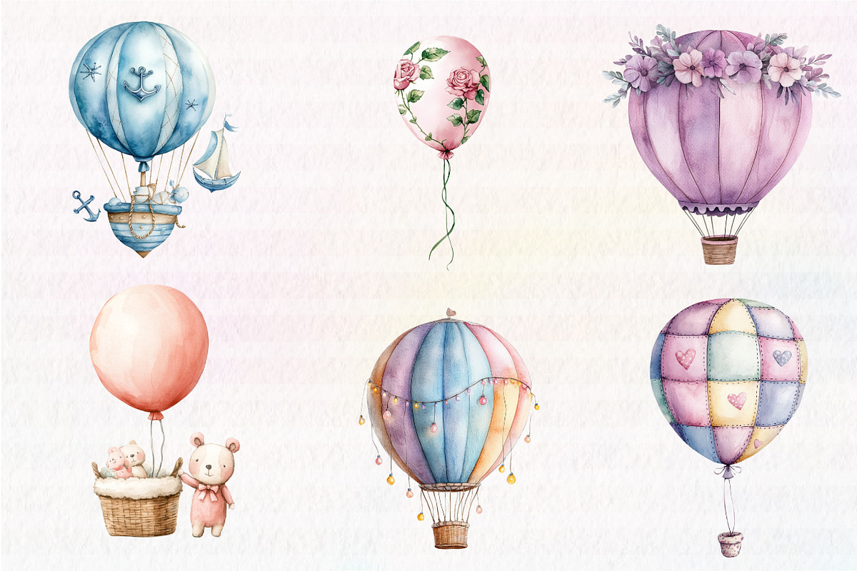 Pastel Hot Air Balloons Clipart, an Illustration by CreationArt (Photo 4 of 5)
