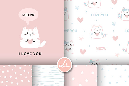 Cute cat hearts love pattern