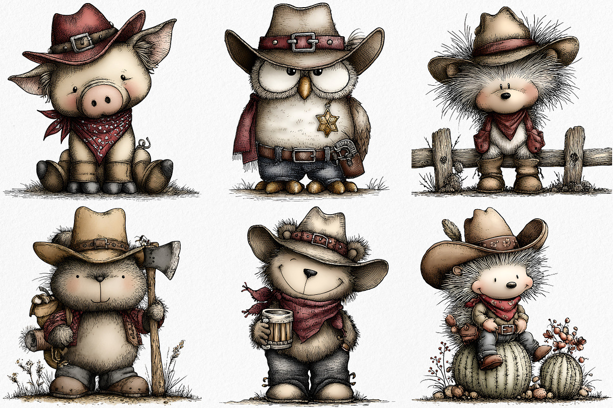 Whimsical Western Animal Clipart, an Illustration by Canvas Craft (Photo 3 of 7)