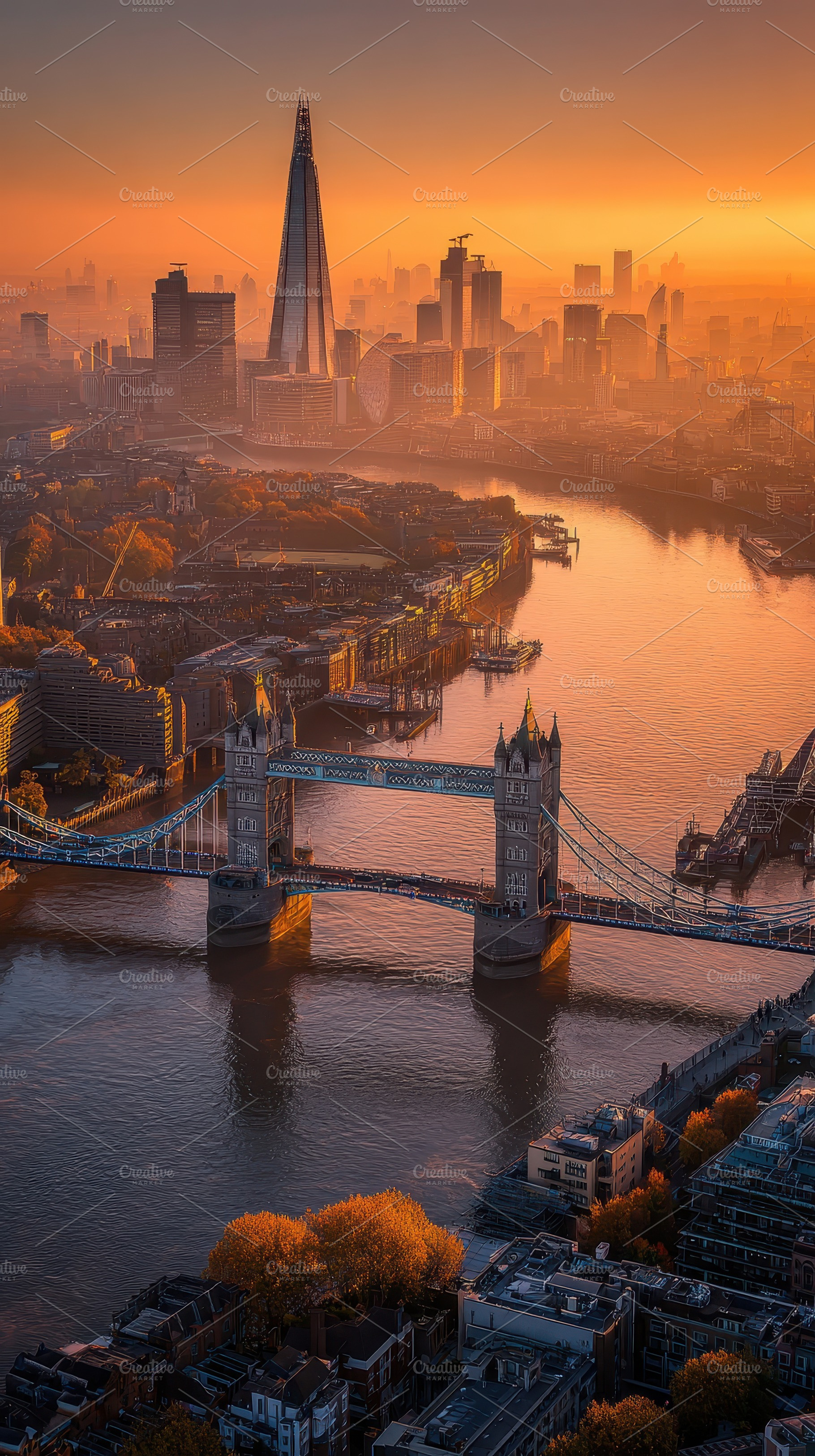Tower Bridge London Skyline Sunrise, a Photo by Pixeness Studio