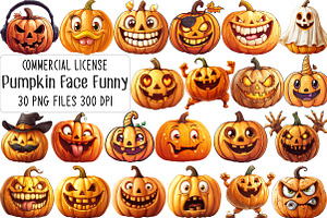 Pumpkin Face Funny Halloween Clipart, an Illustration by CraftArtStudio
