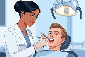 Female Dentist Treating a Male Patie, a Health & Medical Photo by angellodeco