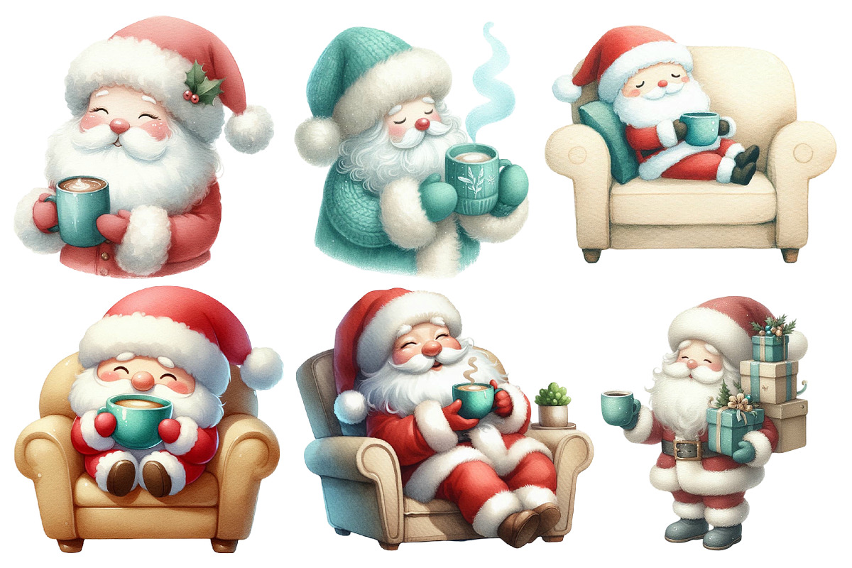 Whimsical Santa Claus & Coffee Clipa, an Illustration by Designworld (Photo 3 of 4)
