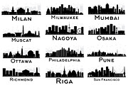 60 City Skyline Silhouettes Set 2, an Illustration by Booblgum (Thumbnail 5 of 9)