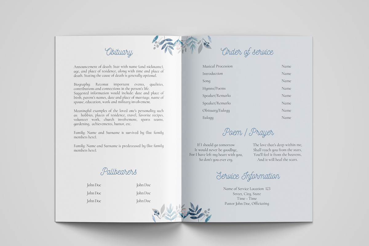 funeral program printing template, a Templates & Theme by TemplateLab (Photo 2 of 2)