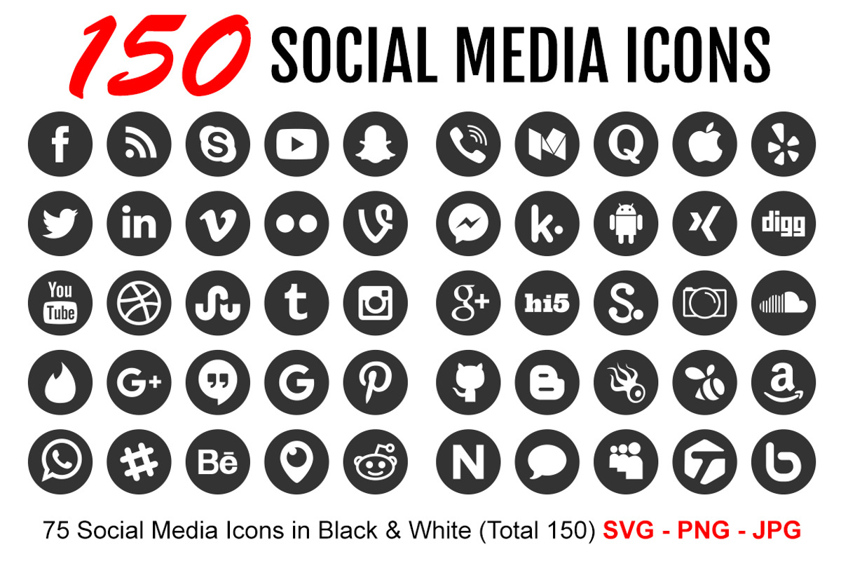 150 Clean Social Media Icons, an Icon by Designs By Alfredo (Photo 1 of 5)