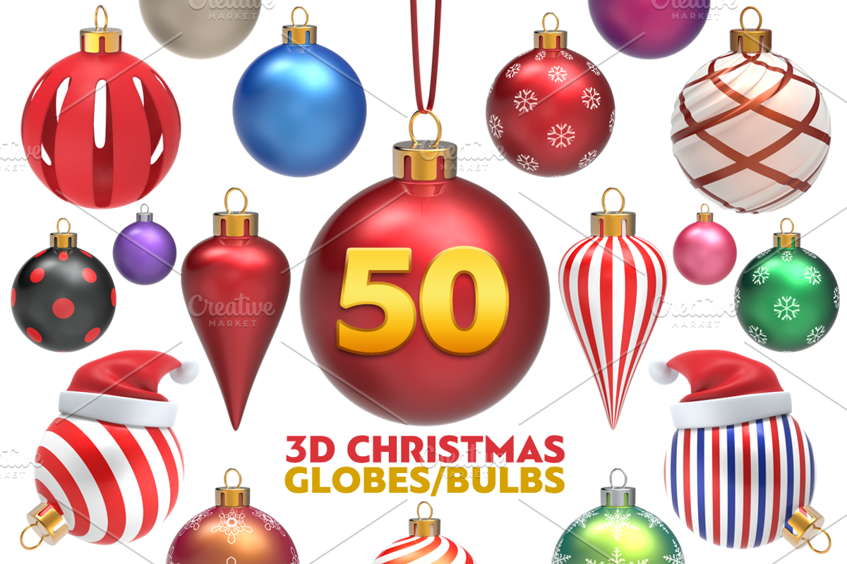 Christmas Globes Pack - 3D, a Graphic by pixaroma