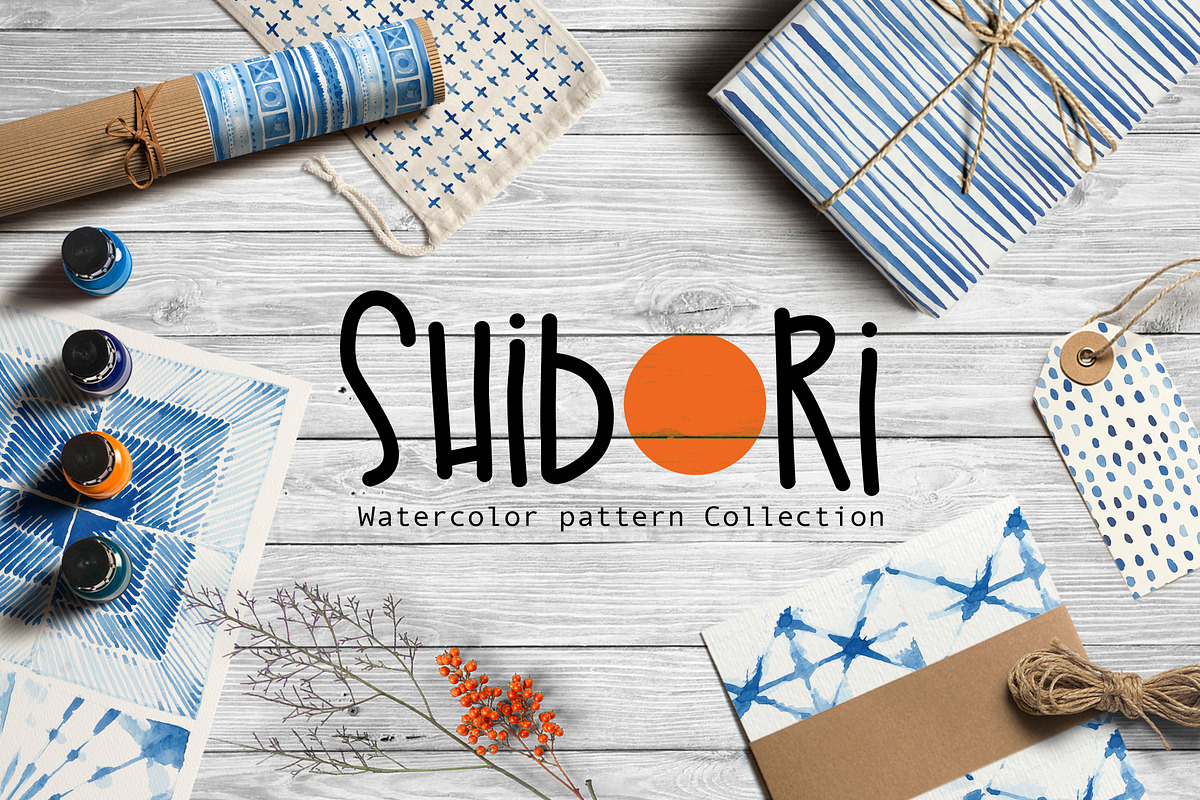 Shibori indigo watercolor collection, a Pattern Graphic by Nicetoseeya (Photo 1 of 4)