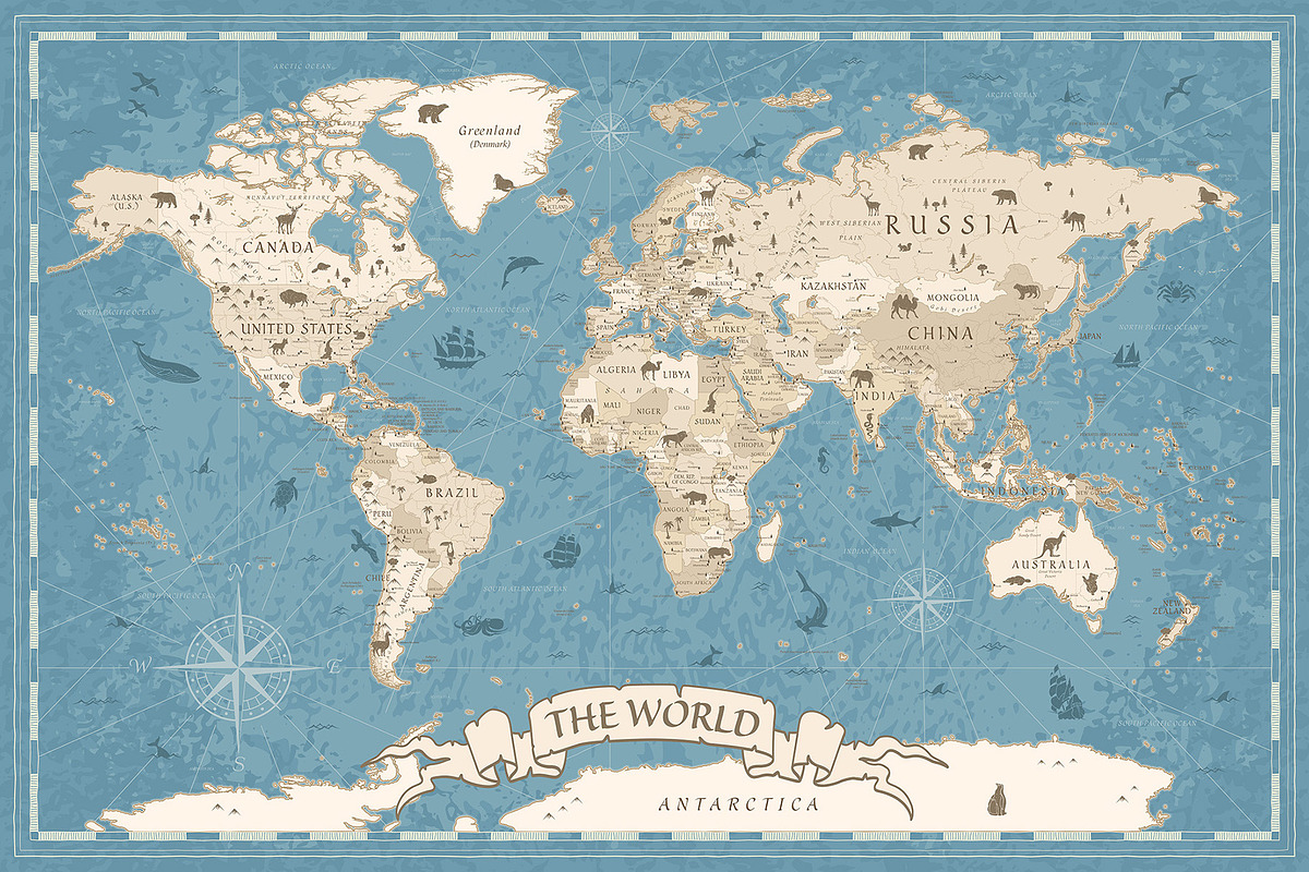 Kids World Map - Cartoon Ancient, a Graphic by PorcuPen Works (Photo 1 of 7)
