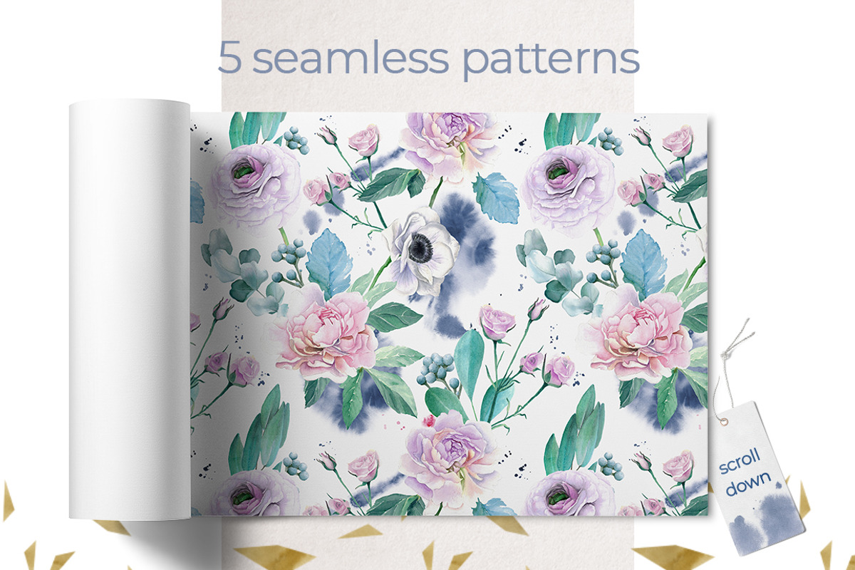 Watercolor Peonies and Foil Set, an Illustration by WBS Design (Photo 4 of 9)