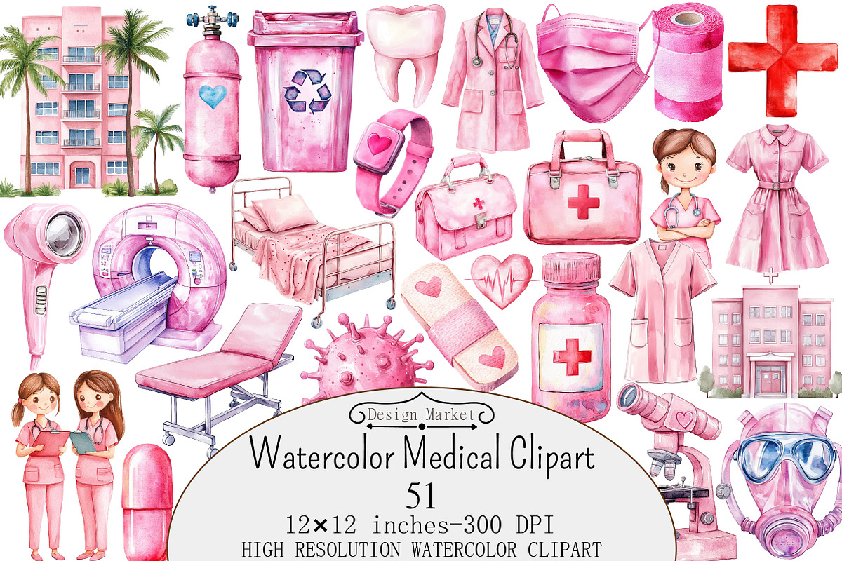 Watercolor Medical Clipart, a Seasonal Illustration by Design Market (Photo 1 of 5)
