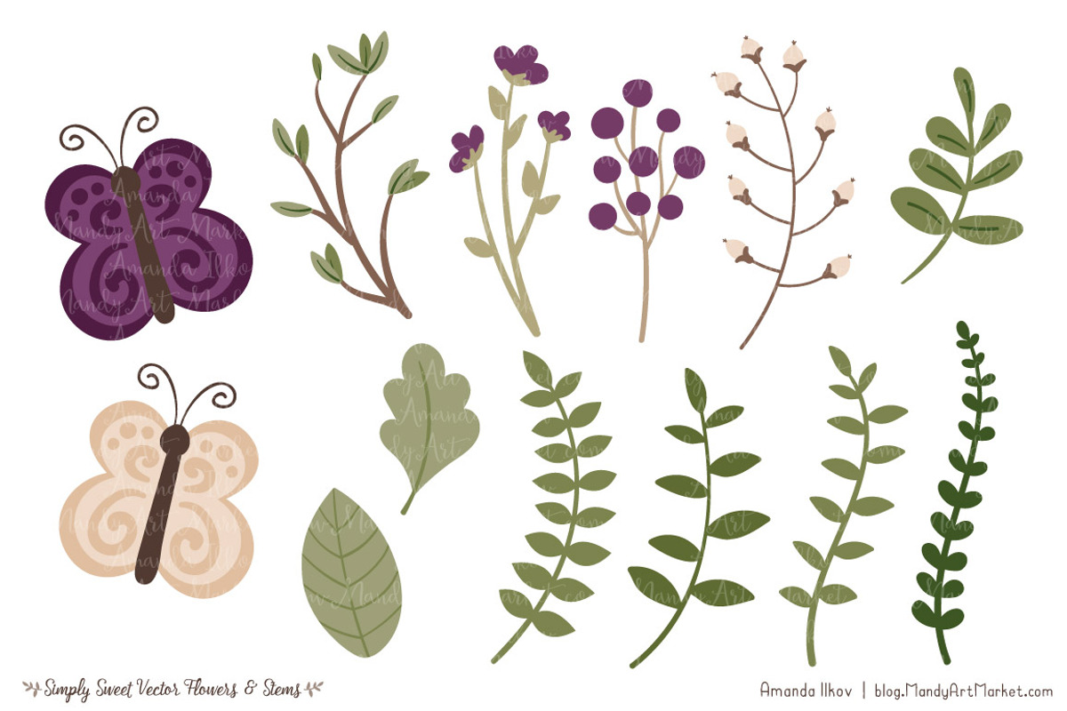 Plum Flowers Clipart, an Illustration by Amanda Ilkov (Photo 4 of 4)