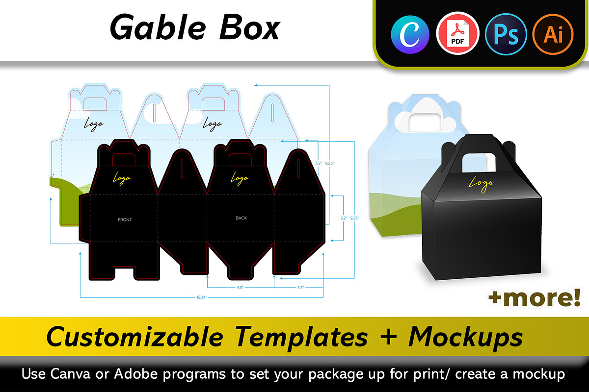 Straight Gable Box Mockup + Template, a Packaging Mockup by Korner (Photo 1 of 12)