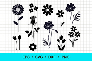 Flowers Silhouettes Vector Clip Art