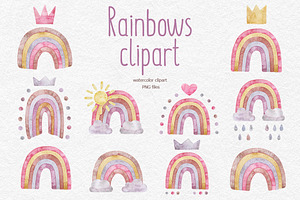 Rainbow watercolor clipart