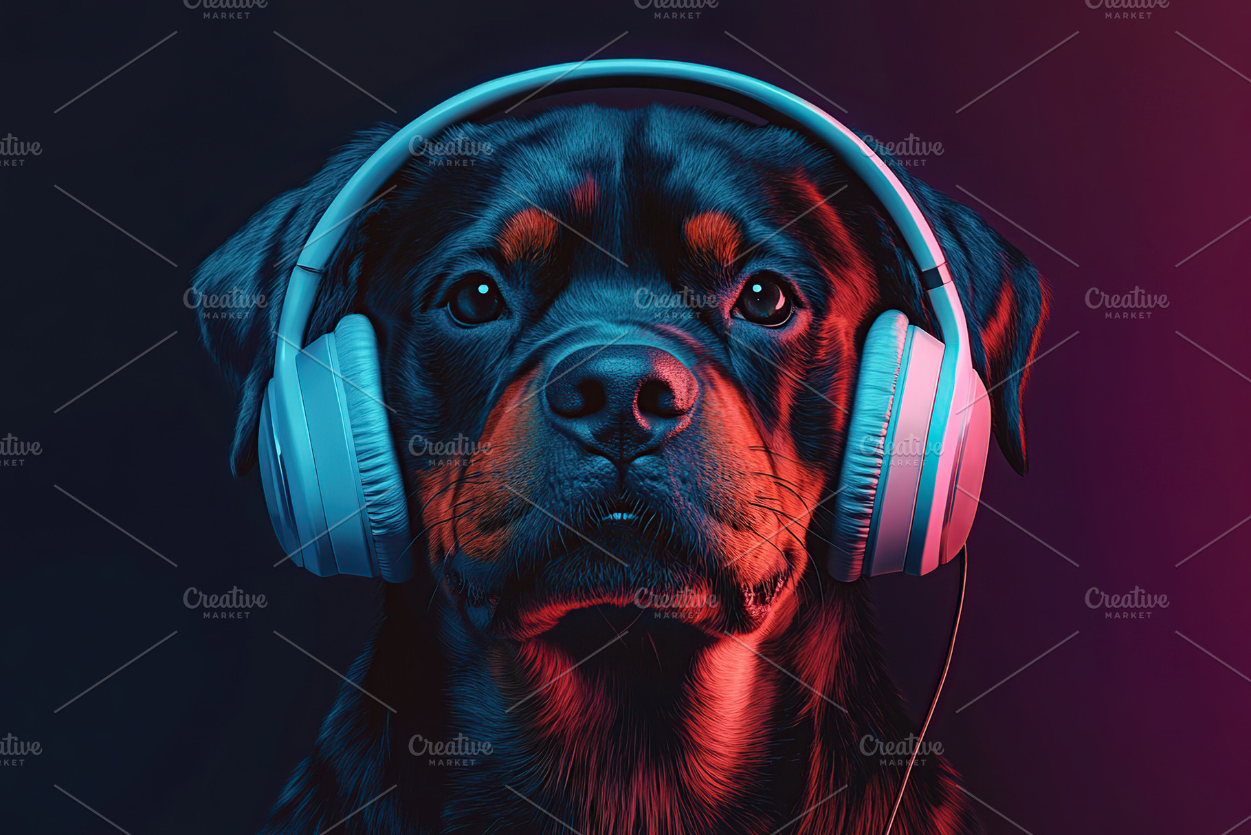 Labrador dog wearing headphones in style of cyberpunk, a Photo by AlyaAnd