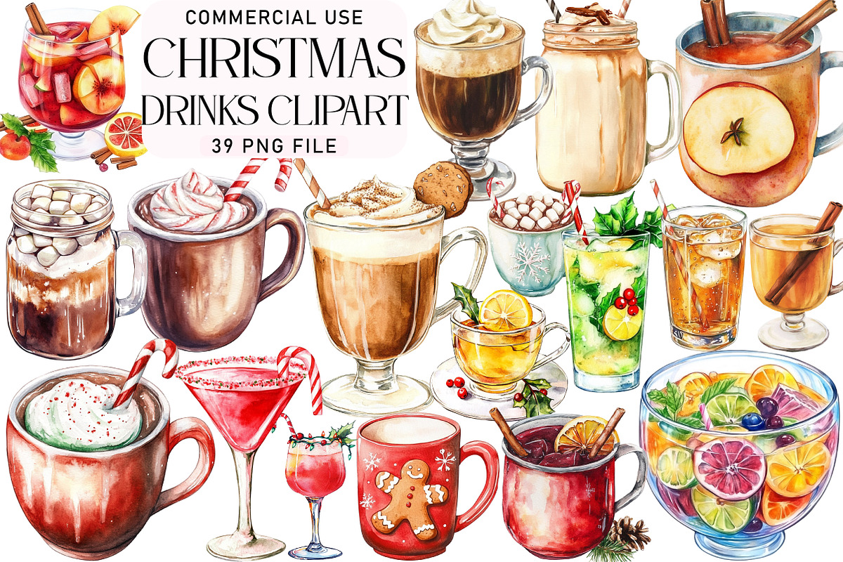 Christmas Drinks Sublimation Clipart, an Illustration by Daily.Designs (Photo 1 of 3)
