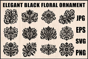 Baroque Black Floral Ornament Set, an Object Graphic by Designer_Momina