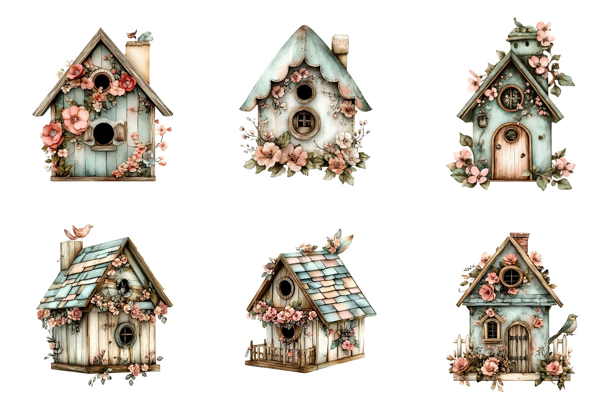 Whimsical Spring Birdhouse Clipart, an Illustration by SinaCreation (Photo 2 of 11)