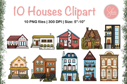 10 Houses Clipart Bundle - Colored