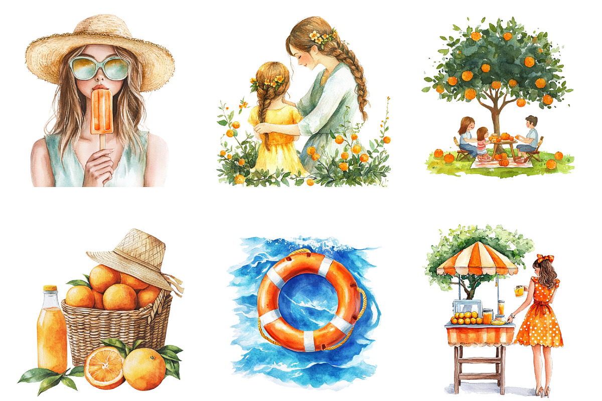 Watercolor Orange Summer Family PNG, an Illustration by SinaCreation (Photo 4 of 5)
