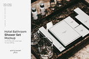 Hotel Shower Set Mockup Bathroom, a Packaging Mockup by Artcoast Studio (Thumbnail 1 of 6)
