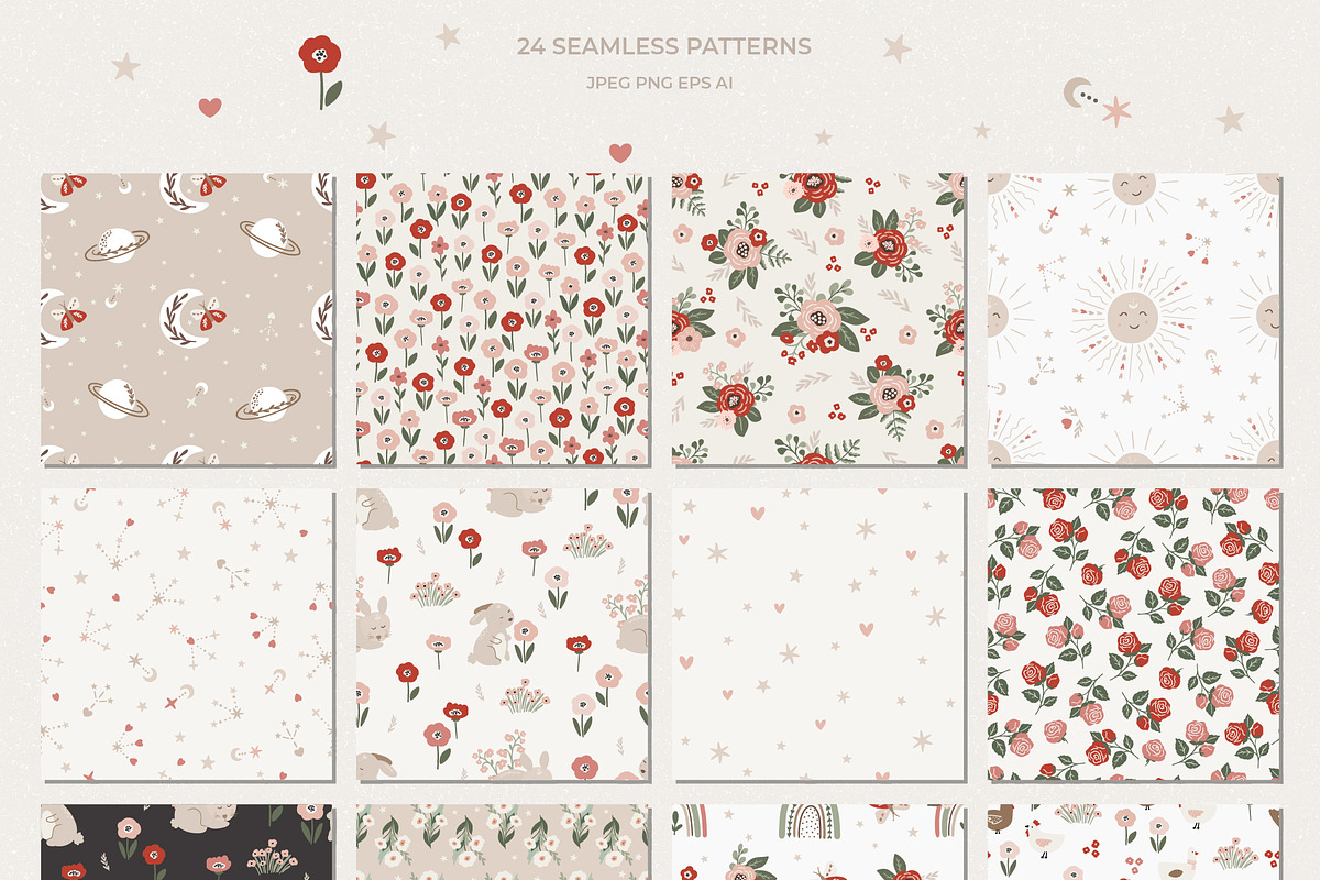 Floral Boho spring clipart & pattern, an Animal Illustration by Cozy ...