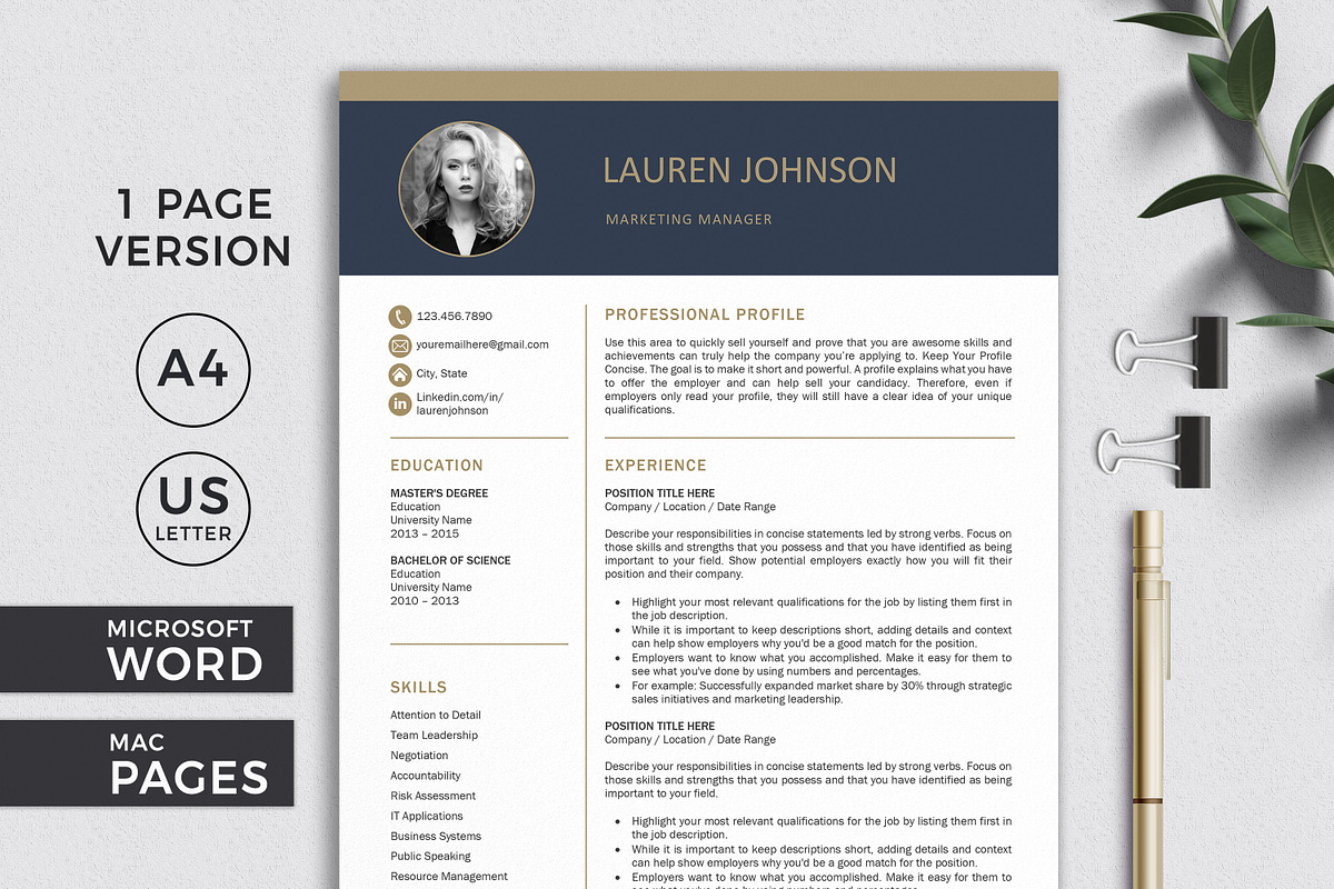Resume Template | CV + Cover Letter, a Resume Template by Klamp Studio (Photo 2 of 5)