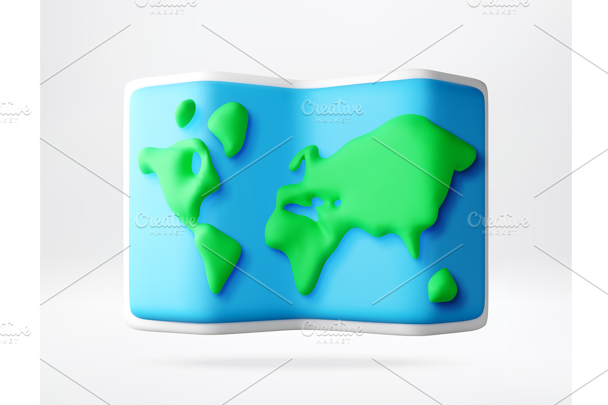 Folded map of world as 3d icon., an Object Illustration by Abscent