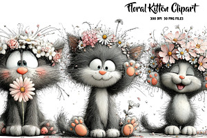 Floral Kitten Clipart, a Seasonal Illustration by CreationArt