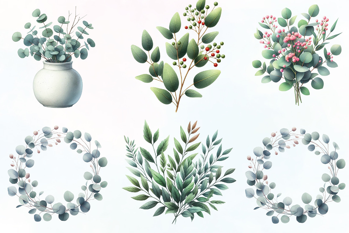 Watercolor Eucalyptus Clipart, an Illustration by CraftArtStudio (Photo 2 of 6)