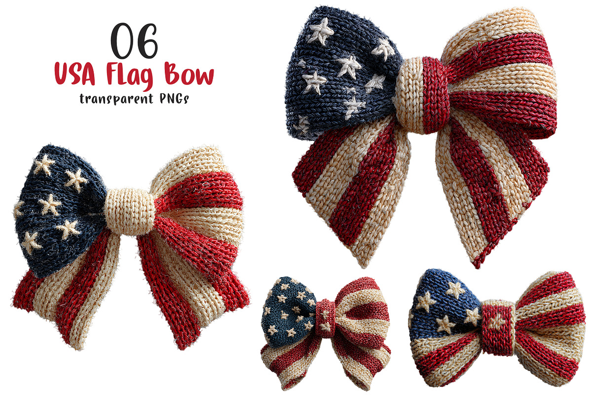 Faux Yarn USA Flag Bow PNG, an Illustration by SinaCreation (Photo 1 of 6)