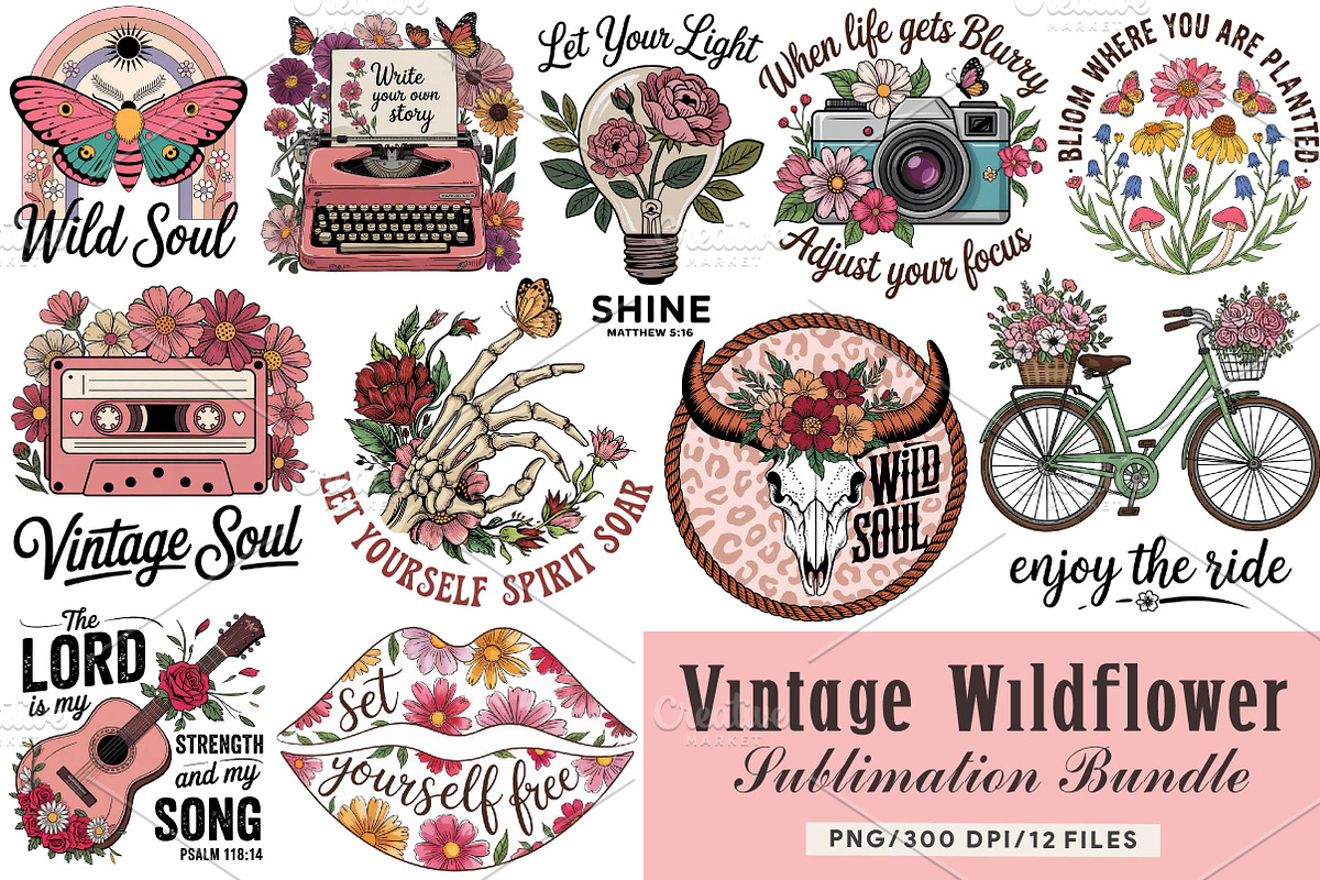 Vintage Wildflower Sublimation, an Illustration by CreationArt (Photo 1 of 13)
