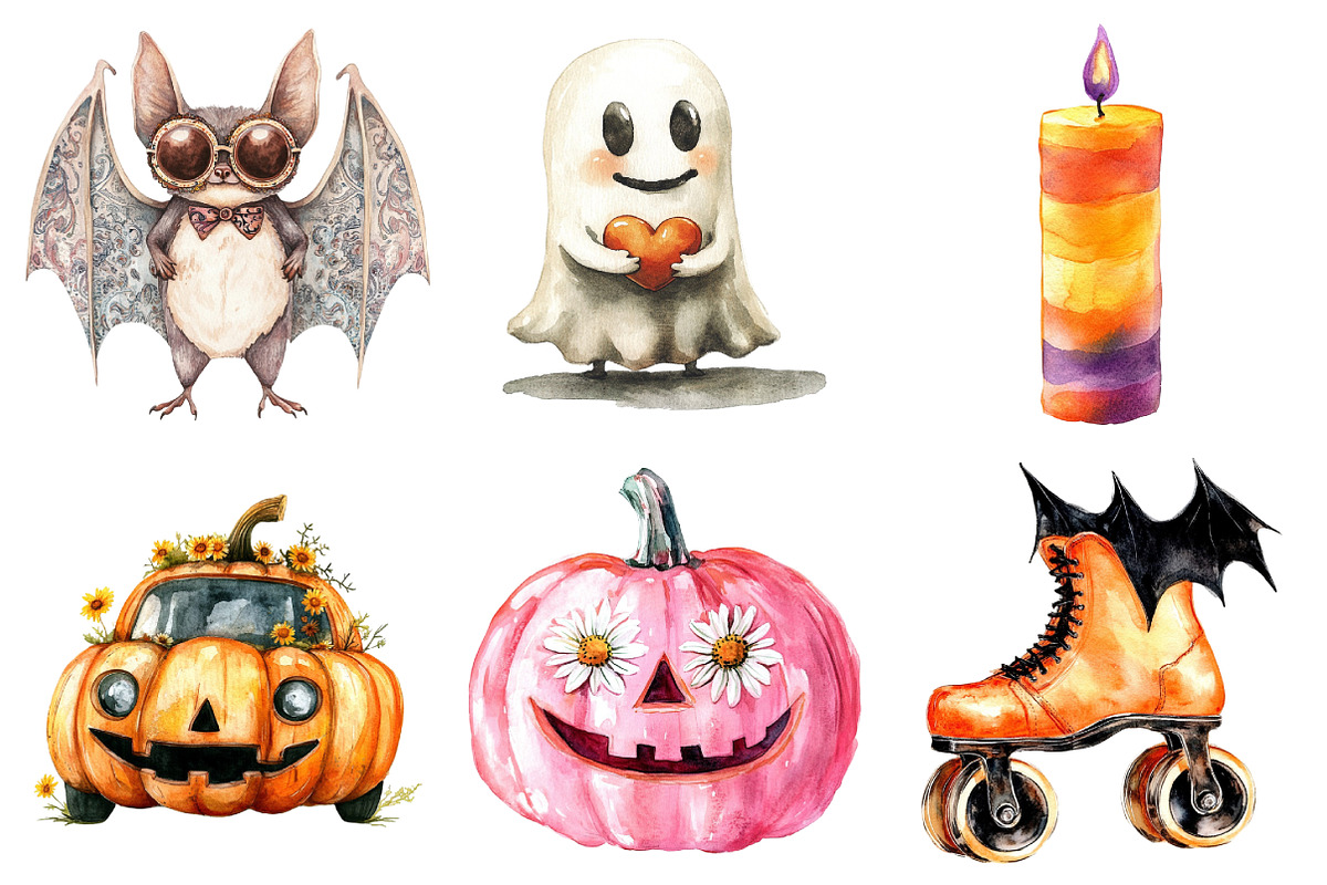 Watercolor Groovy Retro Halloween, an Illustration by Daily.Designs (Photo 5 of 5)