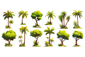 Palms cartoon set. Tropical trees, an Object Illustration by Stock-Smart-Start