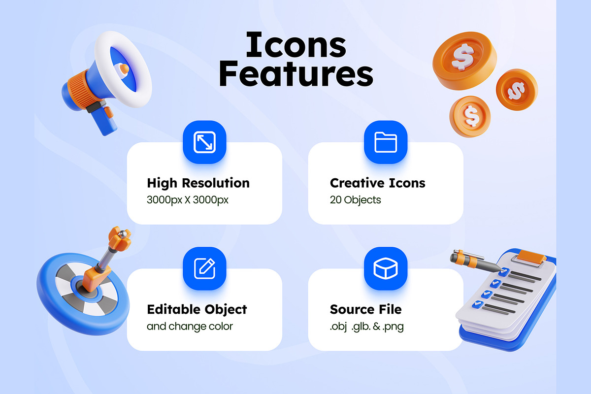 Business 3D Icons, an Object 3D Model by Rakata Studio (Photo 2 of 7)