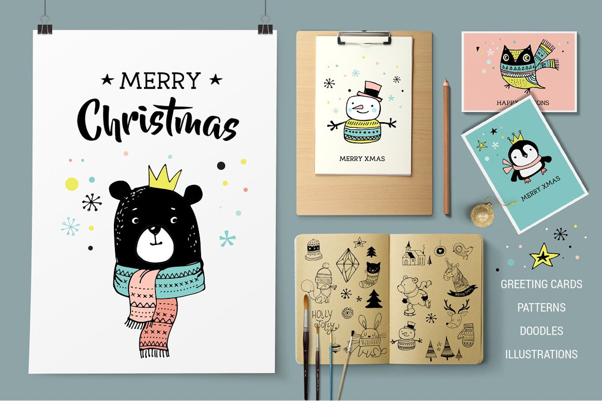 Merry Christmas greetings & doodles, an Illustration by Marish (Photo 1 of 7)