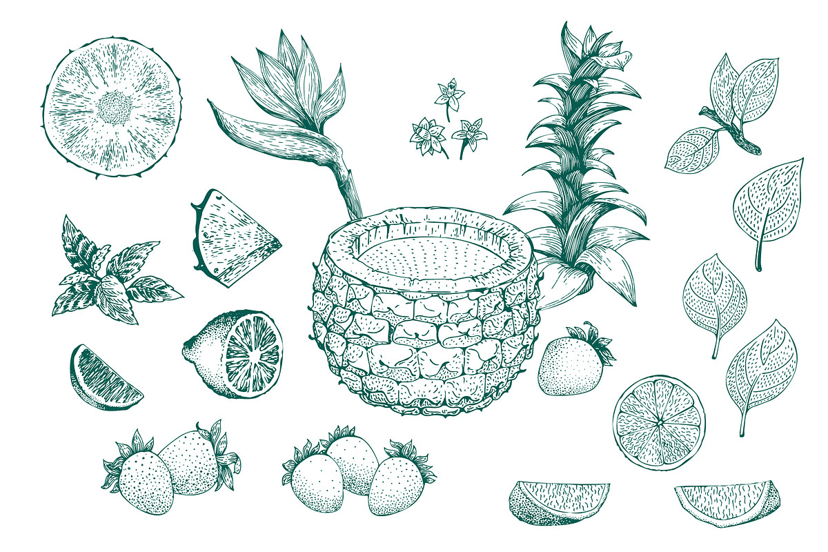 Pineapple Vector Collection, a Food Illustration by Lubov Illustrations Shop (Photo 3 of 6)