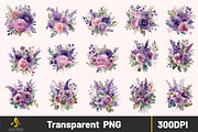 Watercolor Purple Flower Bouquets, a Decorative Illustration by ARTify Illustrations (Thumbnail 1 of 2)