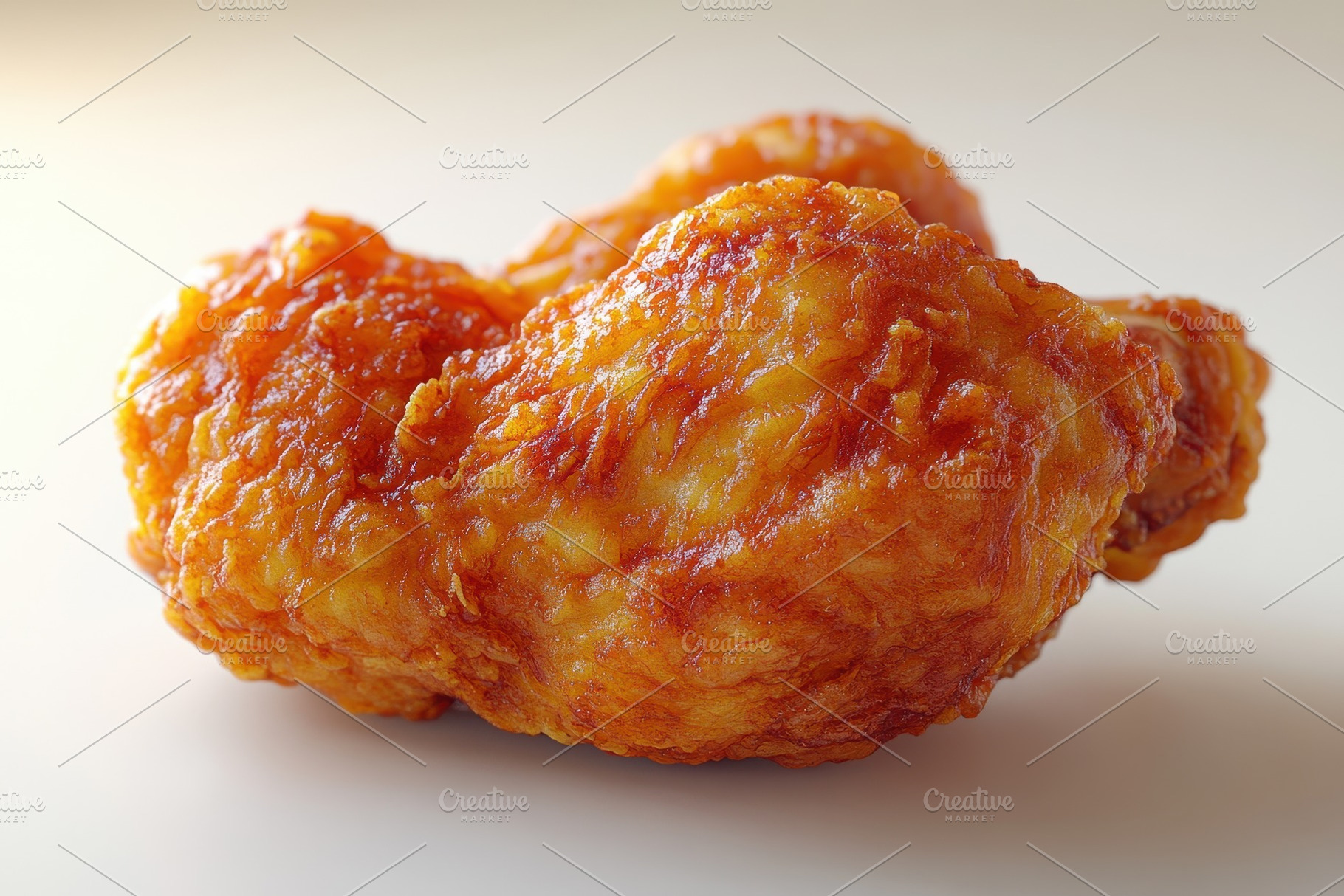Crispy fried chicken piece on a ligh, a Photo by Tanuart