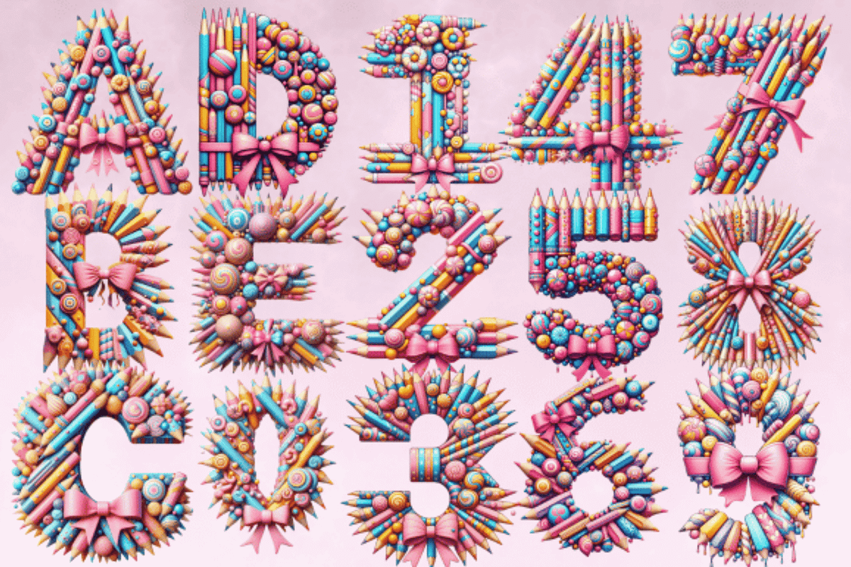 Candy Pencil Letters with Bows PNG, an Education Illustration by Dizzy Art Studio (Photo 1 of 2)