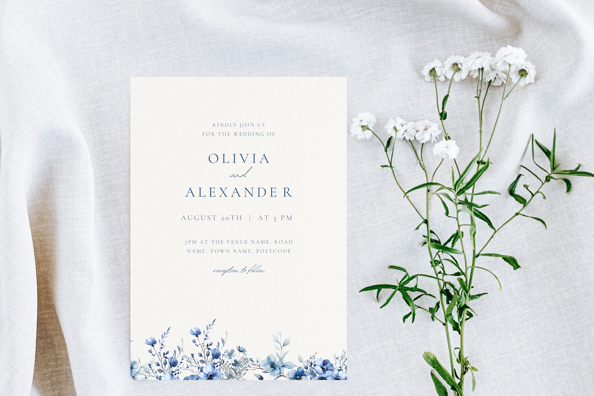 Dusty Blue Wedding Invitation, a Card Template by heynomi (Photo 8 of 13)