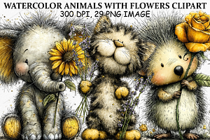 Watercolor Animals With Flowers, a Seasonal Illustration by Canvas Craft