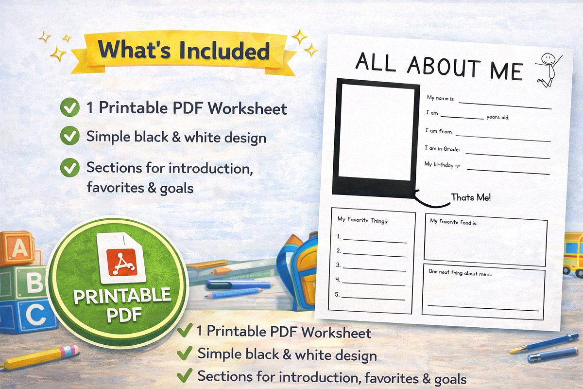 All About Me Printable Worksheet, an Education Illustration by MIRoots Design Studio (Photo 3 of 4)