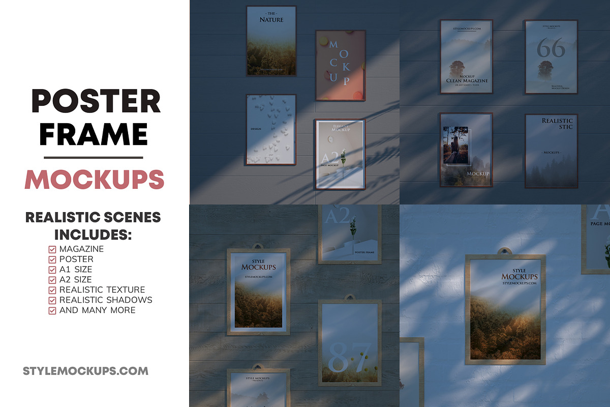Set of Poster Frame Mockups, a Print Template by StyleMockups (Photo 1 of 11)